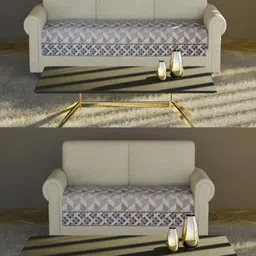 Fashion Throw Beige & White Checked Velvet 2 Piece Sofa Cover-6