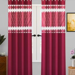 Kuber Industries White & Maroon Set of 2 Geometric Sheer Door Curtain-78