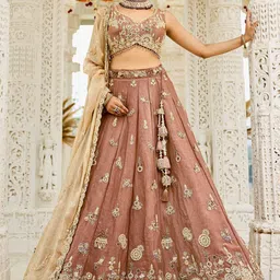 panchhi Beige Embroidered Tissue Beads & Stones Ready To Wear Lehenga & Choli With Dupatta-picture-38