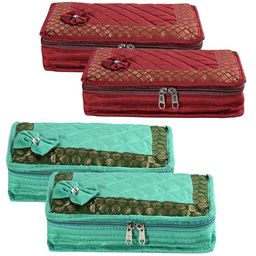Kuber Industries Maroon & Green 4 Pieces Self Design Jewellery Organisers-94
