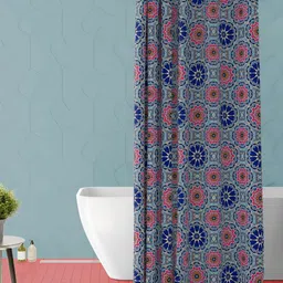 ArtzFolio Blue & Red Floral Printed Waterproof Shower Curtain-image-72