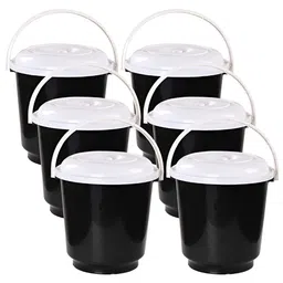 Aura White & Black 6 piece Solid Plastic Bath Accessories Set-31