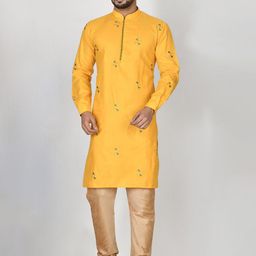RANAK Men Thread Work Organic Cotton Kurta-34