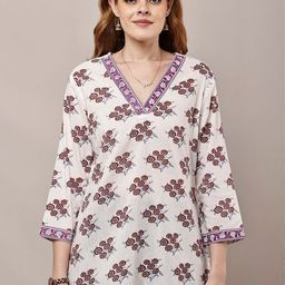 HERE&NOW Women Floral Printed V-Neck Pure Cotton Kurti-picture-6