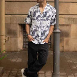 Powerlook Men Oversized Fit Abstract Printed Cuban Collar Casual Shirt-image-18