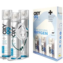 OXY99 Fresh Oxygen Aluminium Can 3 Pack 18 Ltr with Mask, Tube & Elastic Strap - Oxygen Cylinder For Home, Oxygen kit For Emergency, Oxygen Can For Chardham Yatra & Hiking Adventure ING. BOSCHI ITALY image 1