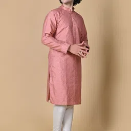 MAAHI FABS Men Pink Embroidered Regular Sequinned Kurta with Churidar image 4