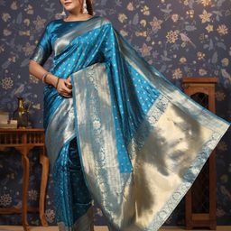 House of Pataudi Ethnic Motifs Woven Design Zari Pure Silk Banarasi Saree-picture-25