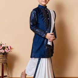 BAESD Boys Embroidered Regular Sequinned Dupion Silk Kurta with Dhoti Pants & Dupatta image 2