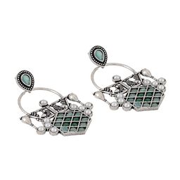 TEEJH Silver-Plated Oxidised Contemporary Drop Earrings image 3