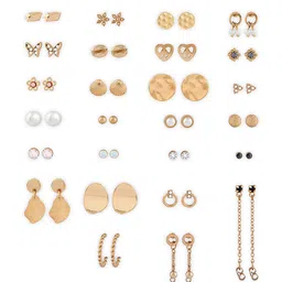 AMI Set Of 26 Gold-Toned Contemporary Studs Drop & Half Hoop Earrings image 2