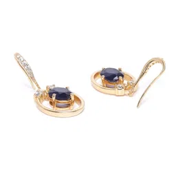 Carlton London Navy Blue Gold-Plated Stone Studded Oval Drop Earrings image 4