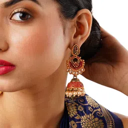 Anouk Gold-Toned Gold-Plated Teardrop Shaped Jhumkas Earrings image 1