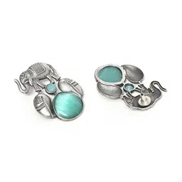 VENI 92.5 Silver-Plated Oxidised Elephant Drop Earrings image 4