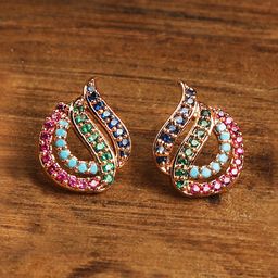 ZINU Rose Gold-Plated & Pink Contemporary Studs Earrings-2
