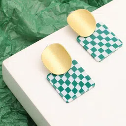 SOHI Gold Plated Square Contemporary Drop Earrings image 4