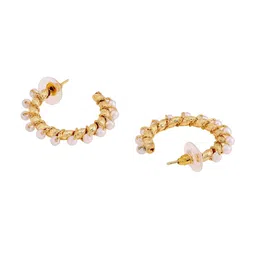 PRITA Gold-Plated Pearls Studded Circular Half Hoop Earrings image 4