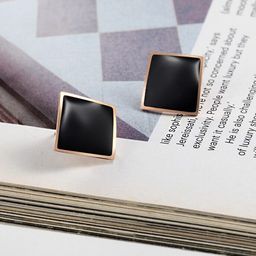 Yellow Chimes  Rose Gold Plated Black Square Stud Earrings image 5
