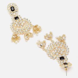 ZENEME Gold-Plated Kundan Studded Contemporary Drop Earrings image 4