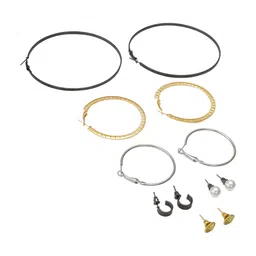 aadita Set Of 6 Silver & Gold-Plated Geometric Hoop and Studs Earrings image 3