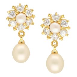 Sri Jagdamba Pearls Dealer Set Of 2 Gold-Plated Beaded Geometric Studs And Drop Earrings image 3