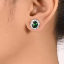 RATNAVALI JEWELS Silver-Plated Oval Studs Earrings-3