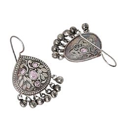 TEEJH Silver-Toned & Pink Teardrop Shaped Drop Earrings image 3