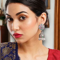 Anouk Silver-Plated Oxidised Dome Shaped Jhumkas-51
