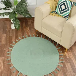 COMFIDELITAS Green Braided Cotton Round Floor Mat With Tassel Border-48