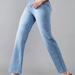 DOLCE CRUDO Sun Hat Women Blue Straight Fit High-Rise Light Fade Stretchable Jeans-52