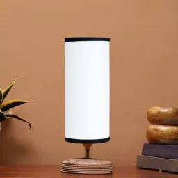 Devansh White Textured Contemporary Cylindrical Shaped Wooden Table Lamp-picture-16