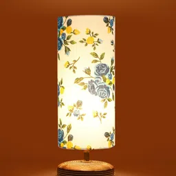 Devansh White & Blue Floral Cylinder Wooden Table Lamps-16