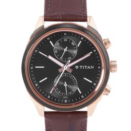 Titan Men Black Dial & Brown Leather Straps Analogue Watch NL1733KL03-13