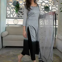 Label Shaurya Sanadhya Embroidered Straight Kurta With Trouser & Dupatta image 2