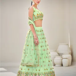 SHOPGARB Embroidered Sequinned Semi-Stitched Lehenga & Unstitched Blouse With Dupatta image 3