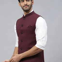 ESSAS club Men Solid Nehru Jacket with Pocket Square image 2