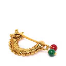JEWELS GEHNA Maroon Antique Gold-Plated CZ-Studded & Beaded Marathi Nose Pin image 2