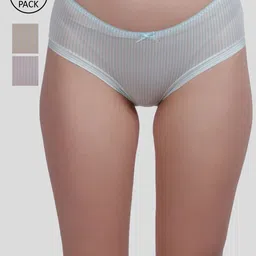 Amour Secret Women Pack Of 3 Green Yellow & Lavender Striped Hipster Briefs-image-51