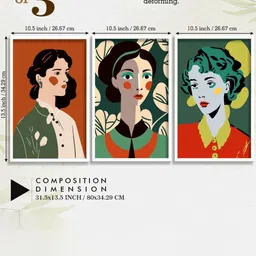 SAF 3-Pcs Green & Rust Red Modern Boho Printed Matte Finish Wall Art image 3