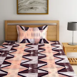 KLOTTHE Set of 2 Brown & Tan Geometric 210 TC Single Bedsheets with 2 Pillow Covers image 4