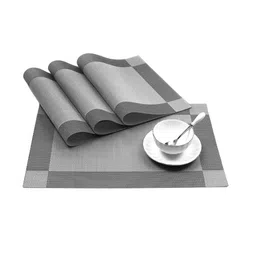 Dakshya Industries Silver Colored & Grey 4 PiecesTextured Table Placemats image 3