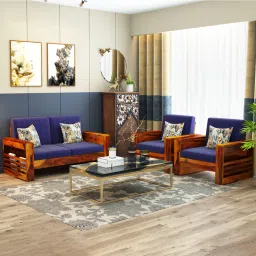 woodenmood Maruti 2+1+1 Seater Wooden Sofa (BLUE Colour, Honey Finish)-picture-16