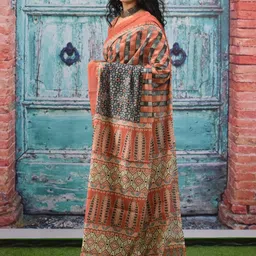 clothonus Ajrak Printed Mulmul Cotton Block Print Saree image 4