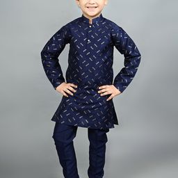 ahhaaaa Boys Embroidered Regular Sequinned Dupion Silk Kurta with Pyjamas image 2