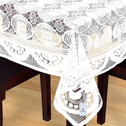 Kuber Industries White Self-Design Cotton 6-Seater Rectangular Table Cover image 3