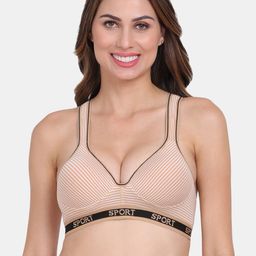 Amour Secret Beige & White Lightly Padded Sports Bra-image-41