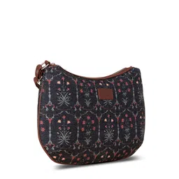ZOUK Black Ethnic Motifs Printed Half Moon Hobo Bag image 3