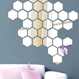 Wall1ders Silver Toned 31 Pieces Hexagon Acrylic Mirror Wall Stickers-49