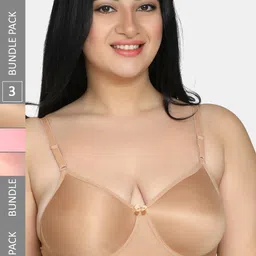 MAROON Pack of 3 Non-Wired Heavily Padded Seamless T-Shirt Bra With All Day Comfort-3