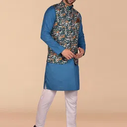 PRINTCULTR Regular Pure Cotton Kurta with Trousers & Nehru jacket image 3